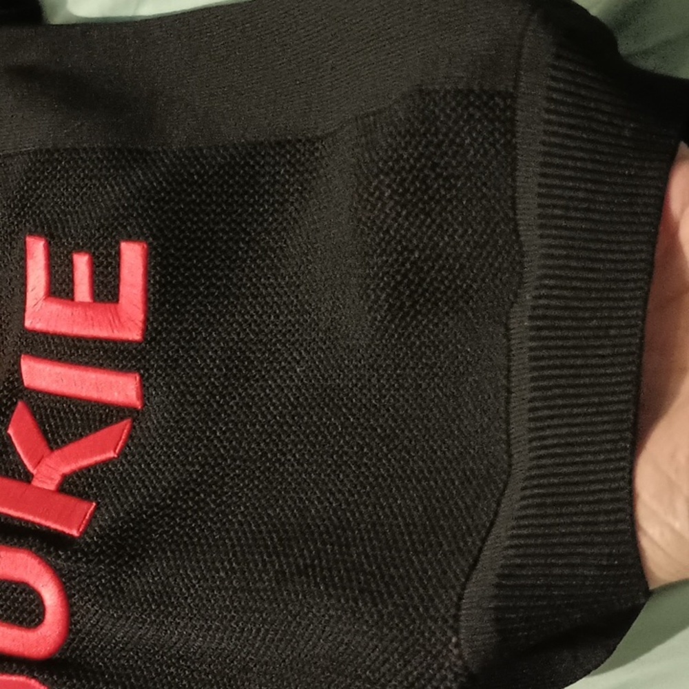 Jaspal Size Small Black/Red OKIE DOKIE Fine Gauge Open Knit Raglan Sleeve - Picture 7 of 11
